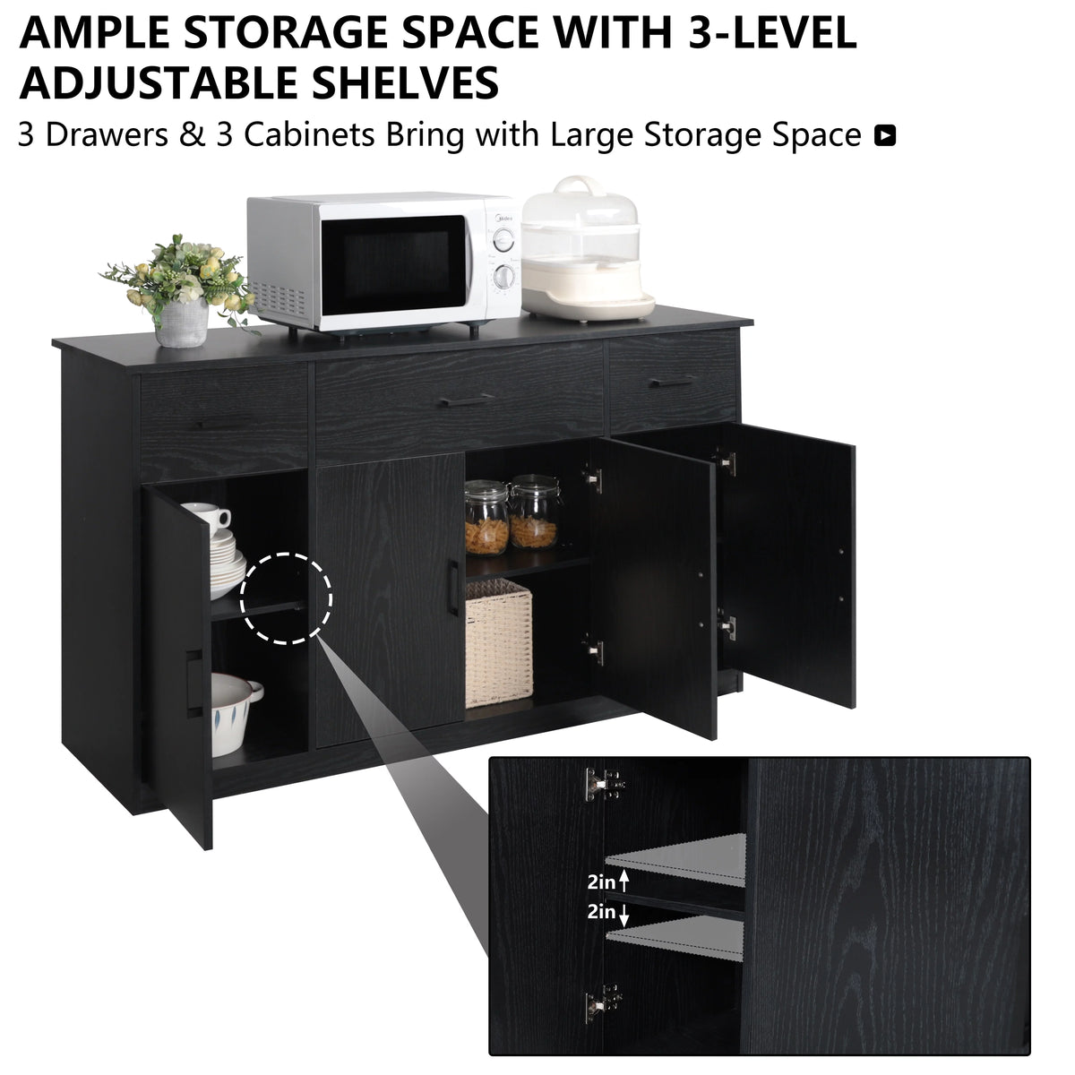 Black Sideboard Buffet Cabinet with 3 Drawers D244562