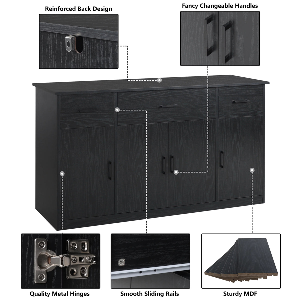 Black Sideboard Buffet Cabinet with 3 Drawers D244562