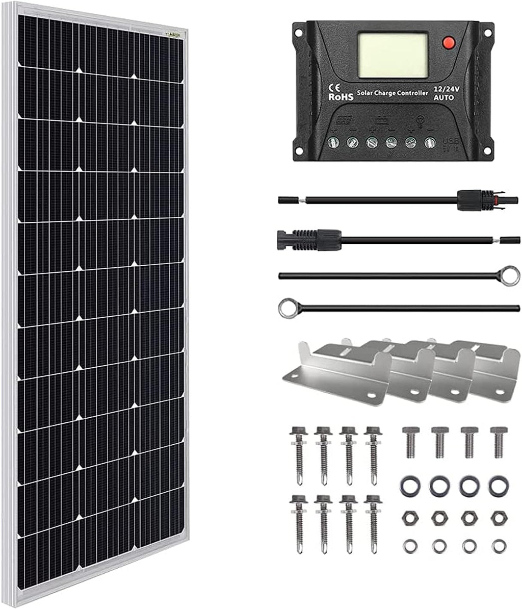 100 Watt 12 Volt Monocrystalline Solar Panel Kit with 10A PWM Charge Controller S6525