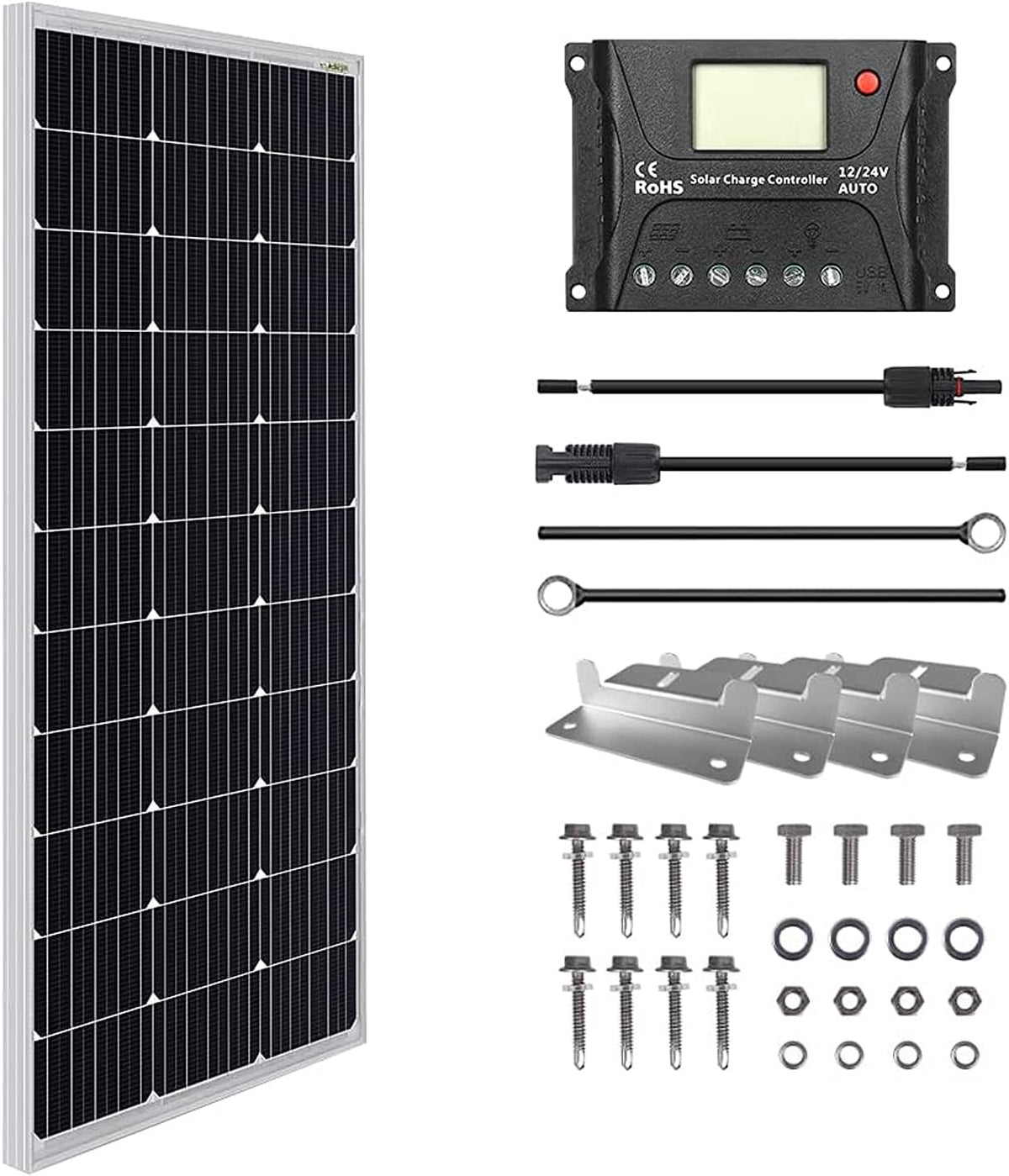 100 Watt 12 Volt Monocrystalline Solar Panel Kit with 10A PWM Charge Controller S6525