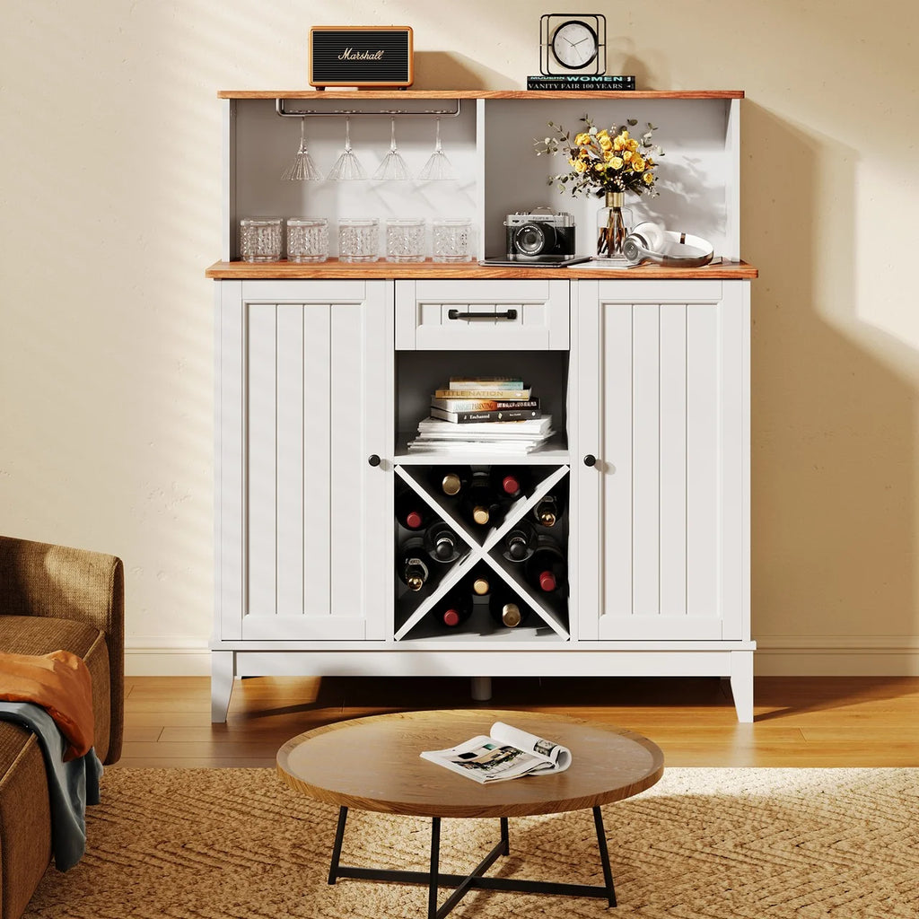 Farmhouse Bar Cabinet with Wine Rack and Goblet Holder K206793