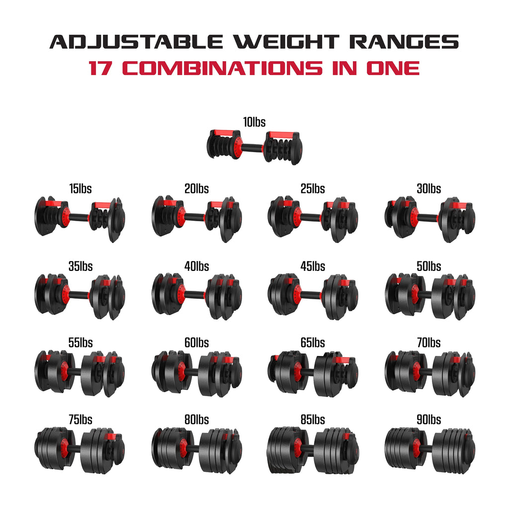 Adjustable Dumbbell 10-90 lbs Black H175