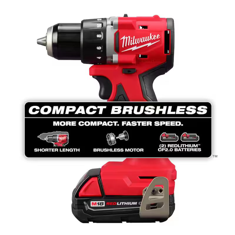 18V Brushless Cordless 1/2 in. Compact Drill/Driver Kit with Two 2.0 Ah Batteries K10673