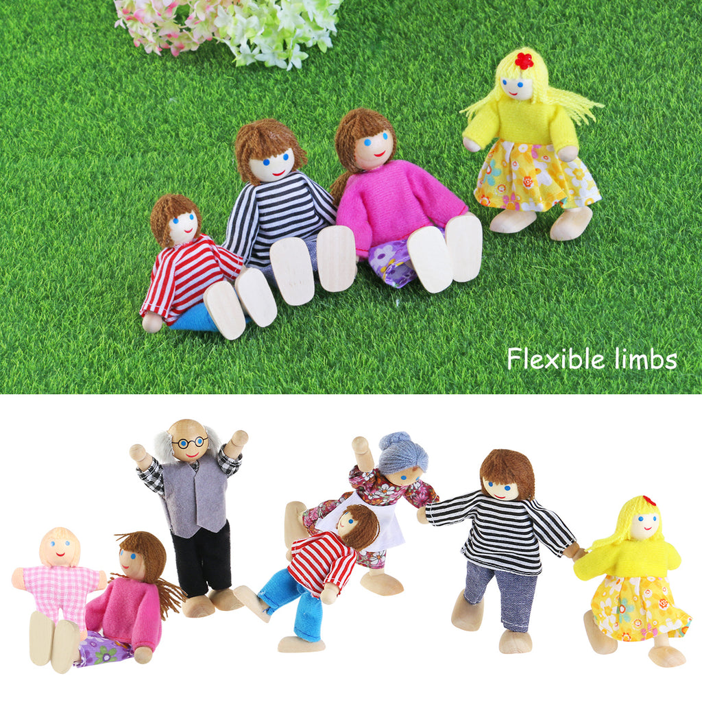 7pcs Wooden Dolls Pretend Play Set L817