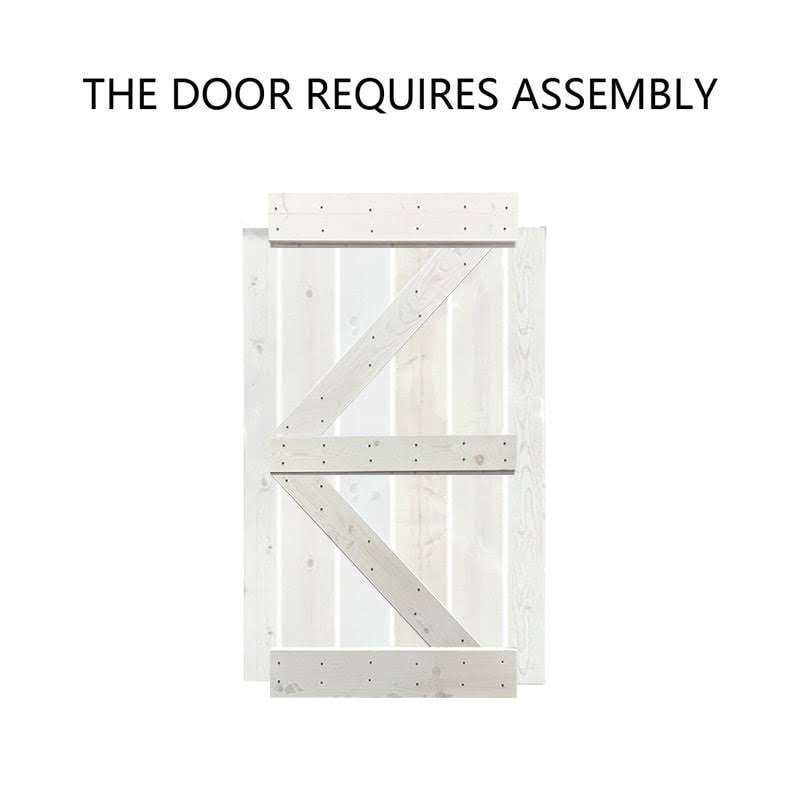White Stained Wood Sliding Barn Door with Hardware Kit X7778