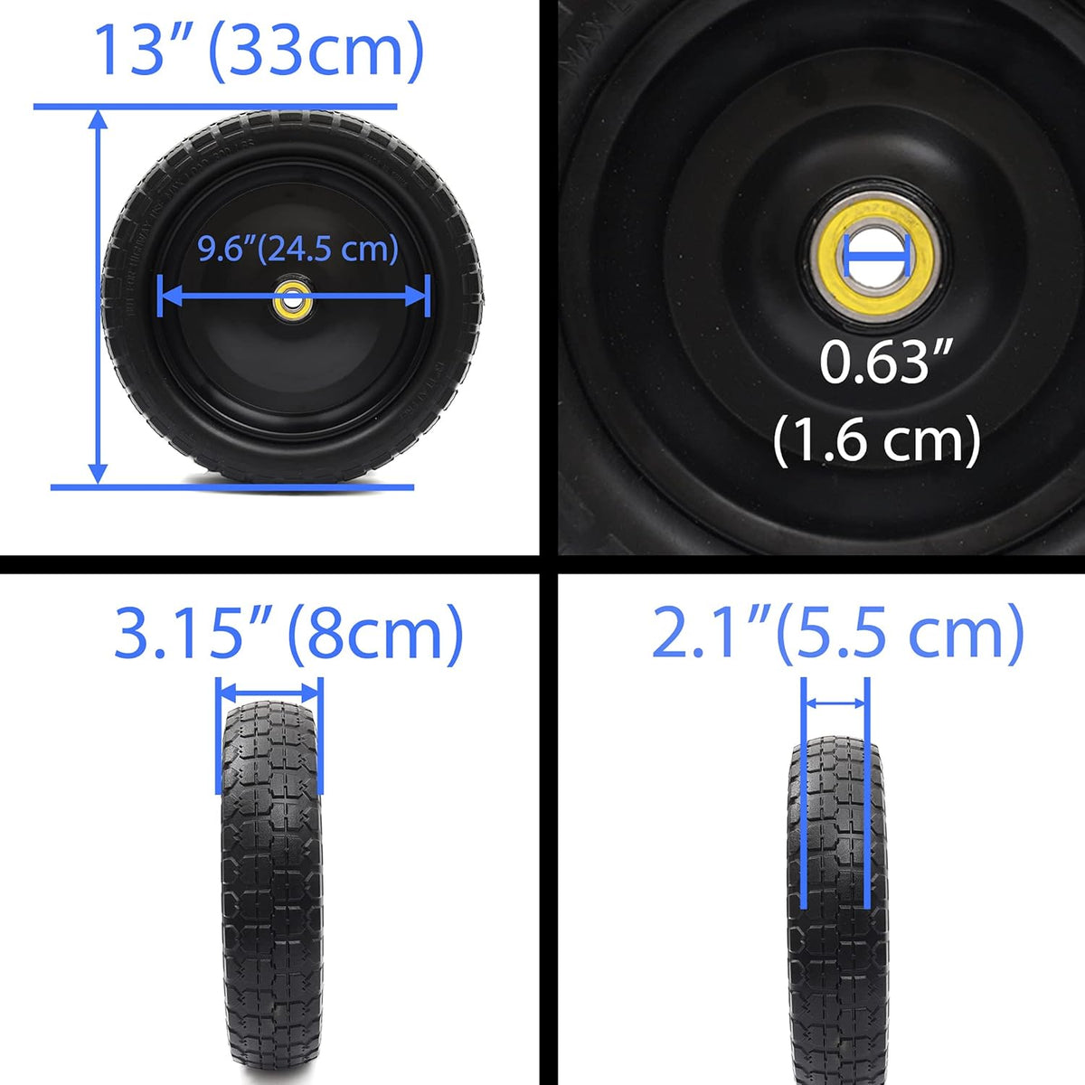 13'' Solid Polyurethane Flat-Free Tire and Wheel Assemblies 4-Pack H475564