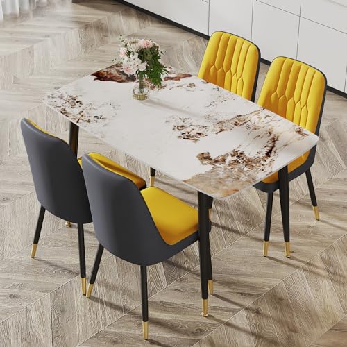 50" Oval White Sintered Stone Dining Table with Metal Legs Z31669