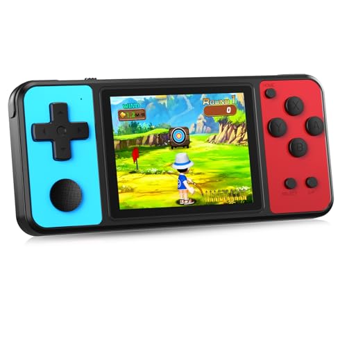 32 Bit Kids Handheld Games Preloaded 139 Video Games Portable Electronic Toys with 3.0" IPS Screen Rechargeable Battery (Blue-Red) J47408