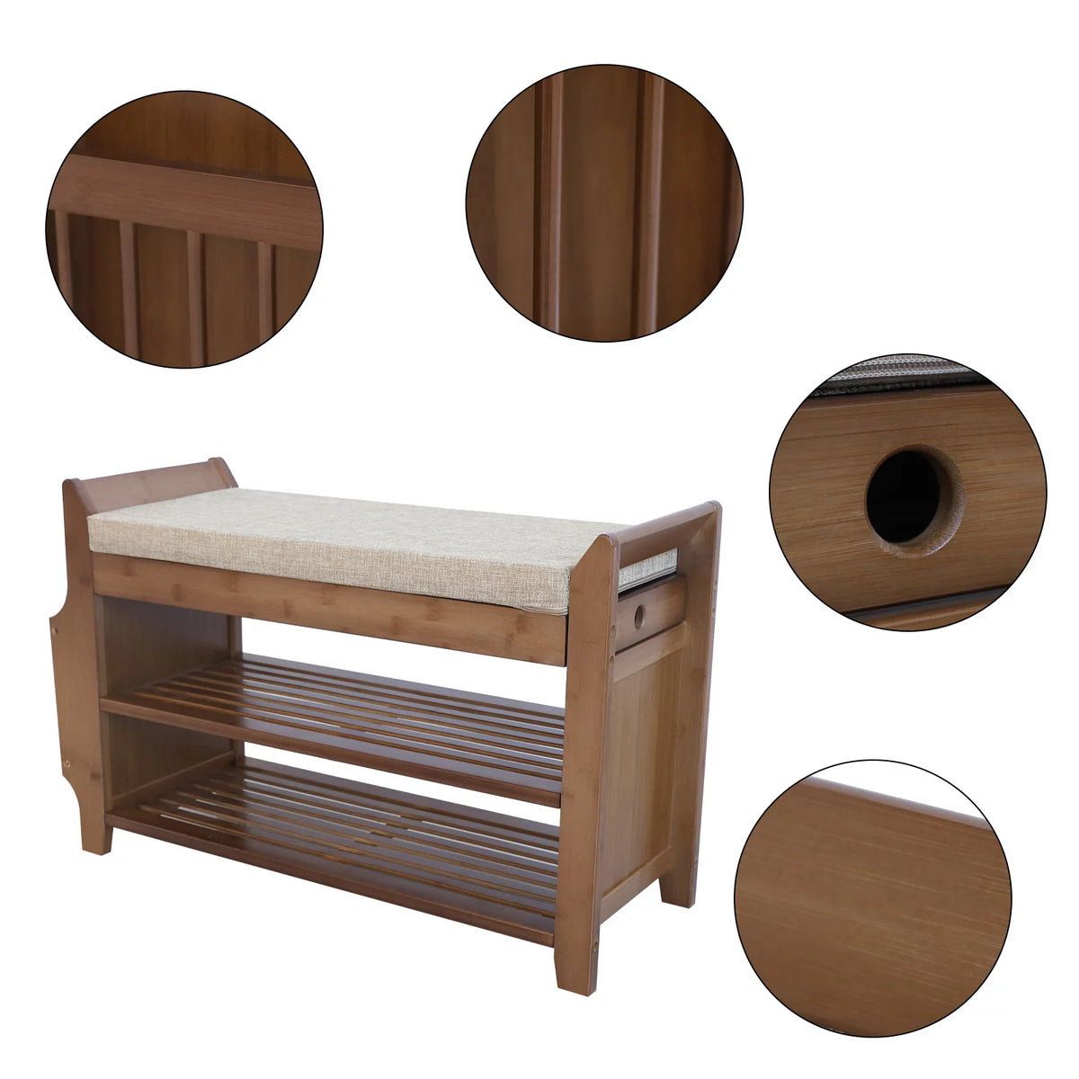 2 Tier Bamboo Shoe Rack Bench with Soft Seat U84604