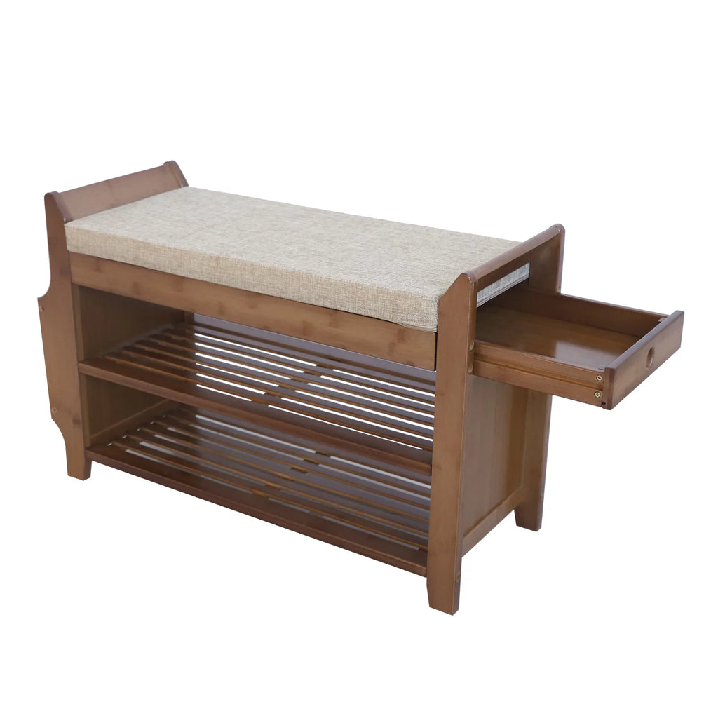 2 Tier Bamboo Shoe Rack Bench with Soft Seat U84604