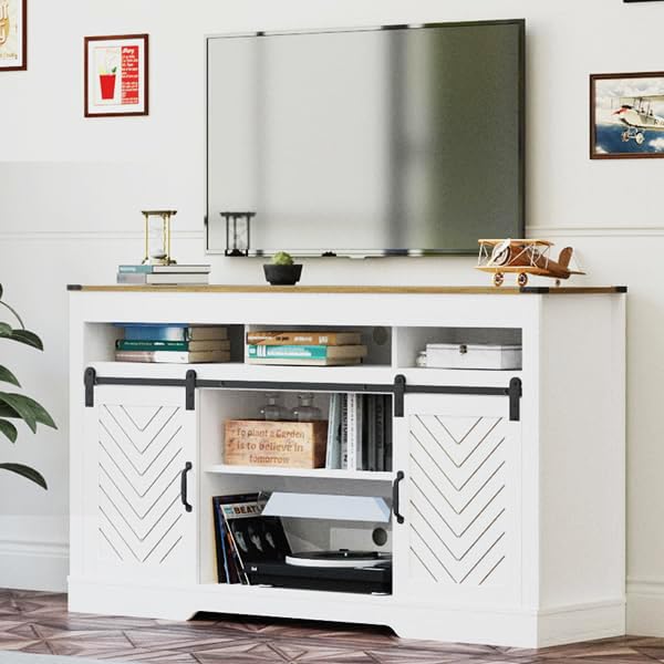 Black 34'' Tall TV Stand with Sliding Barn Doors A44686