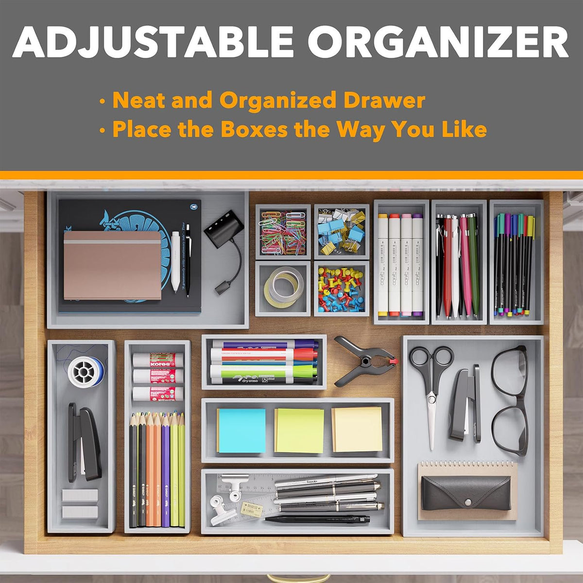 14-Piece Bamboo Drawer Organizer Storage Boxes Set L4889