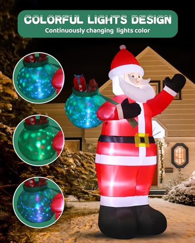 12FT Giant Christmas Inflatables LED Lighted Blow Up Santa Claus with Rotating Lights V79609