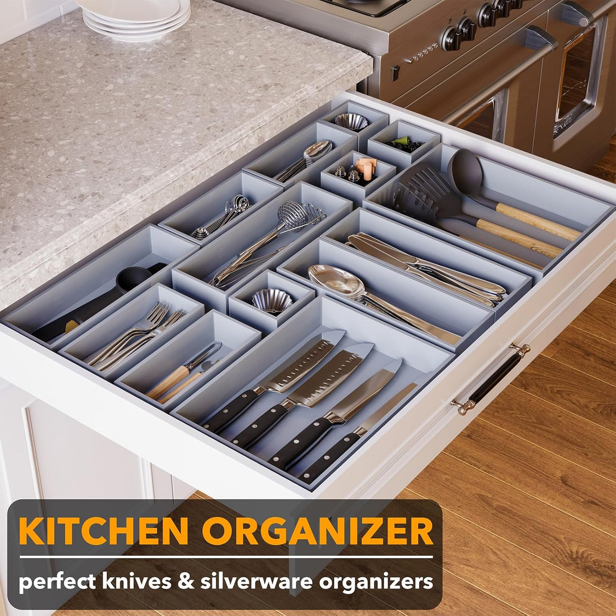 14-Piece Bamboo Drawer Organizer Storage Boxes Set L4889