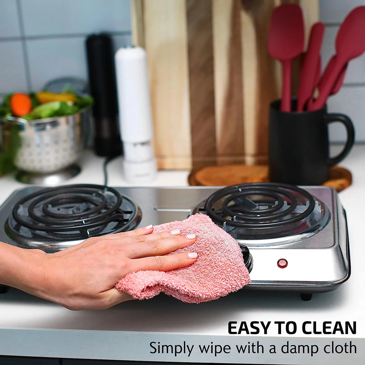 Silver Electric Countertop Double Burner with Stainless Steel Coil Hot Plates M6020