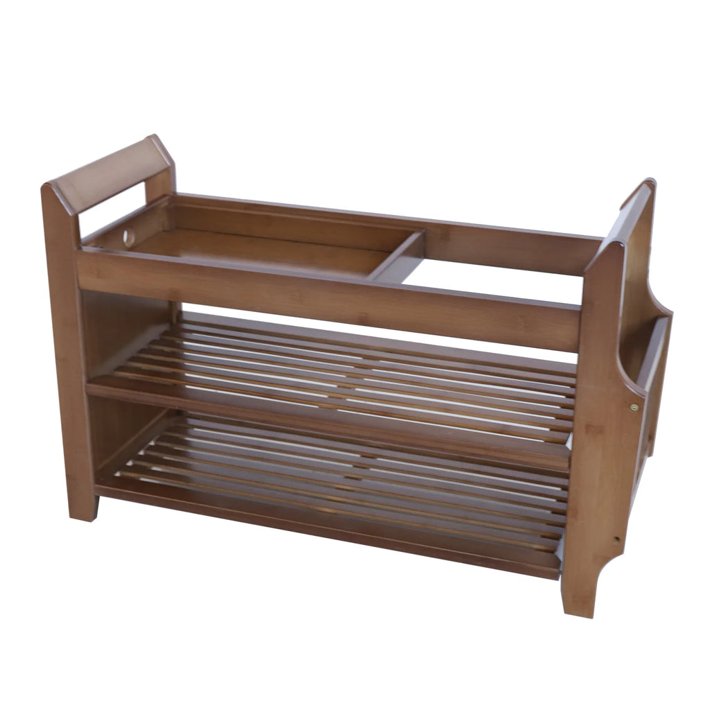 2 Tier Bamboo Shoe Rack Bench with Soft Seat U84604