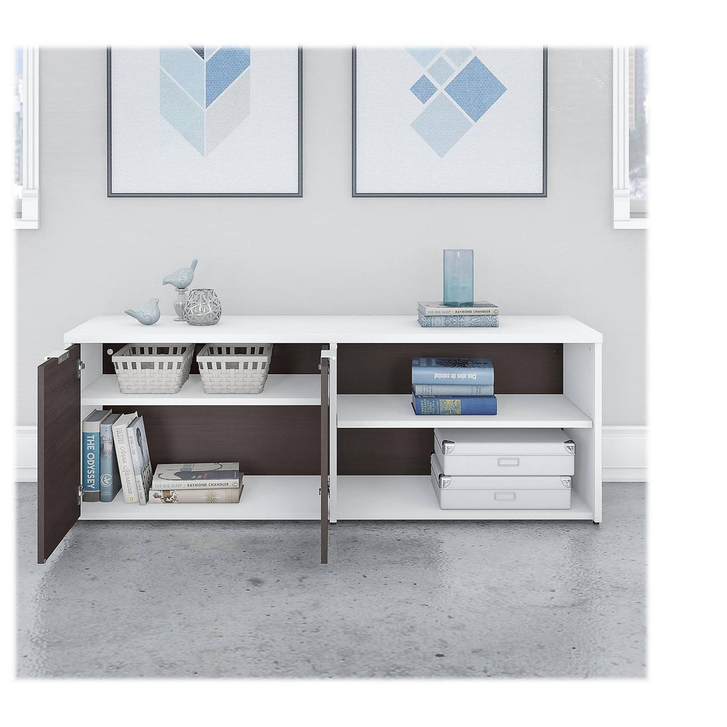 Storm Gray White Low Storage Cabinet with Doors and Shelves B140