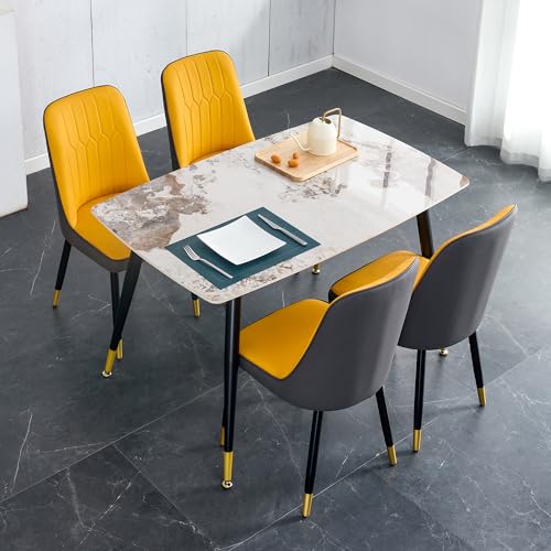 50" Oval White Sintered Stone Dining Table with Metal Legs Z31669