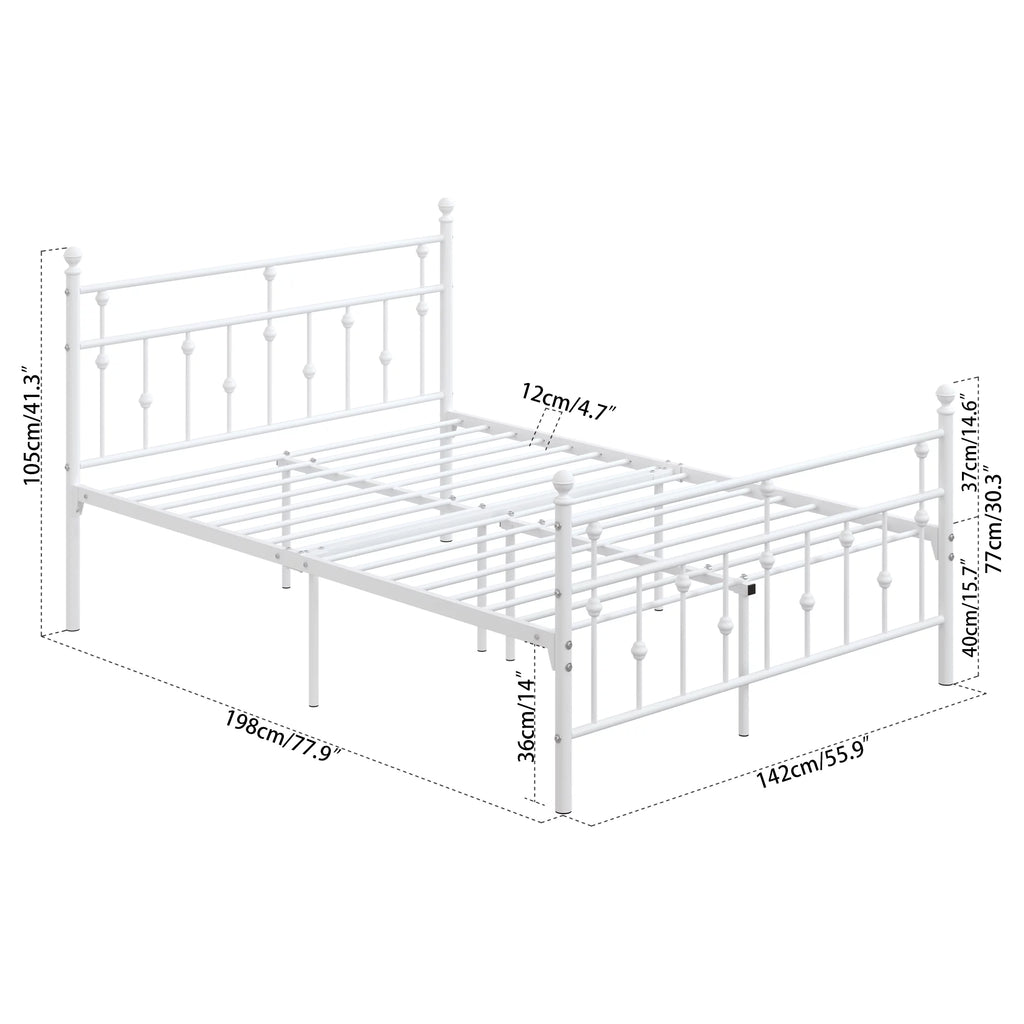 White Full Size Metal Platform Bed Frame with Headboard V146093
