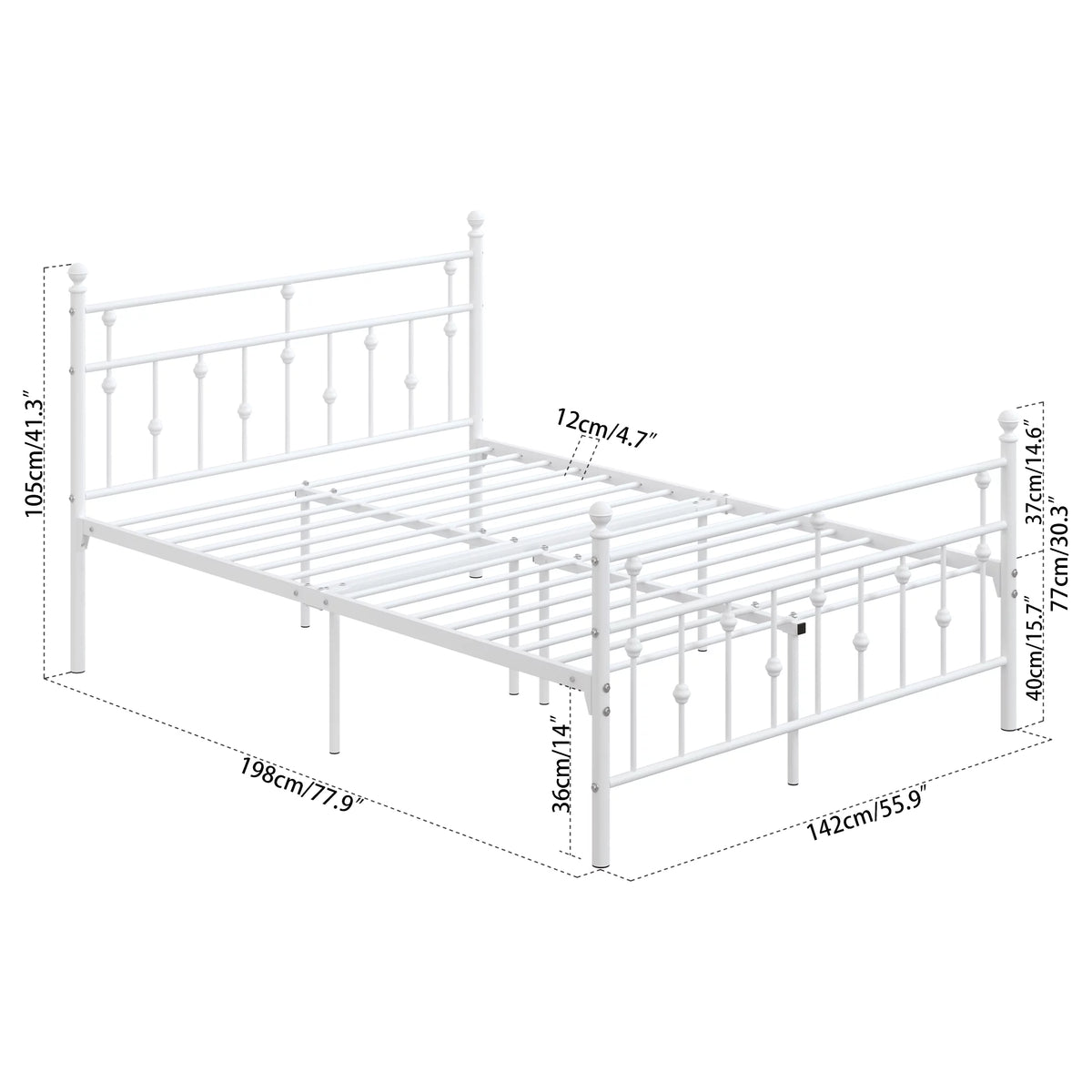 White Full Size Metal Platform Bed Frame with Headboard V146093