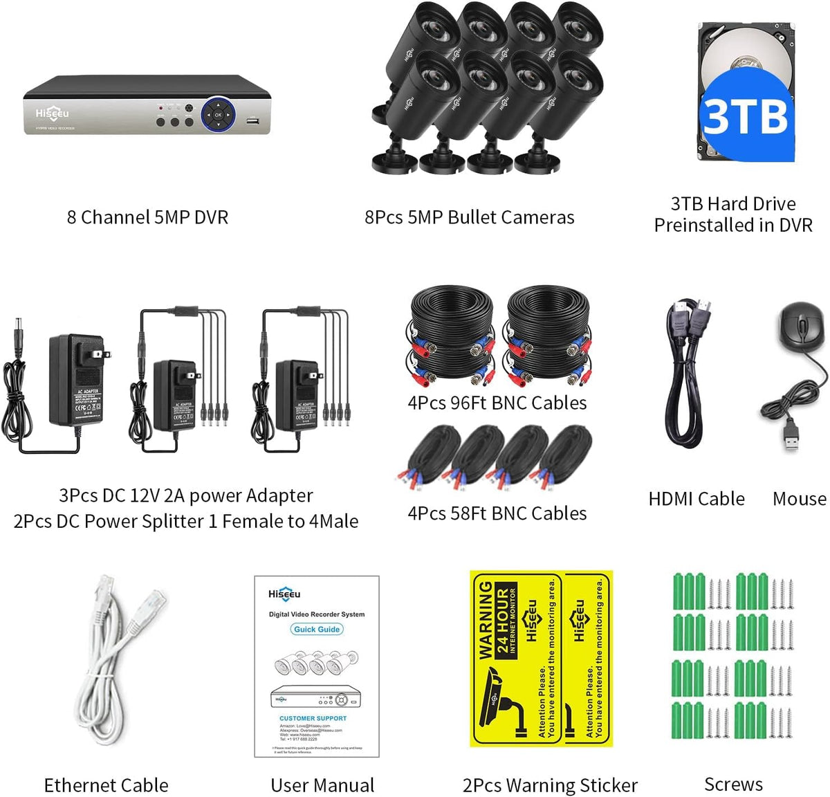 3TB HDD 8 Channel 5MP Security Camera System with 8 Wired Outdoor Cameras K4859