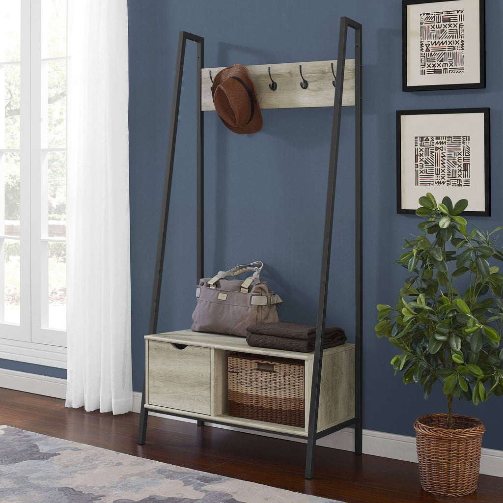 White Oak Hall Tree with Storage Drawer F716