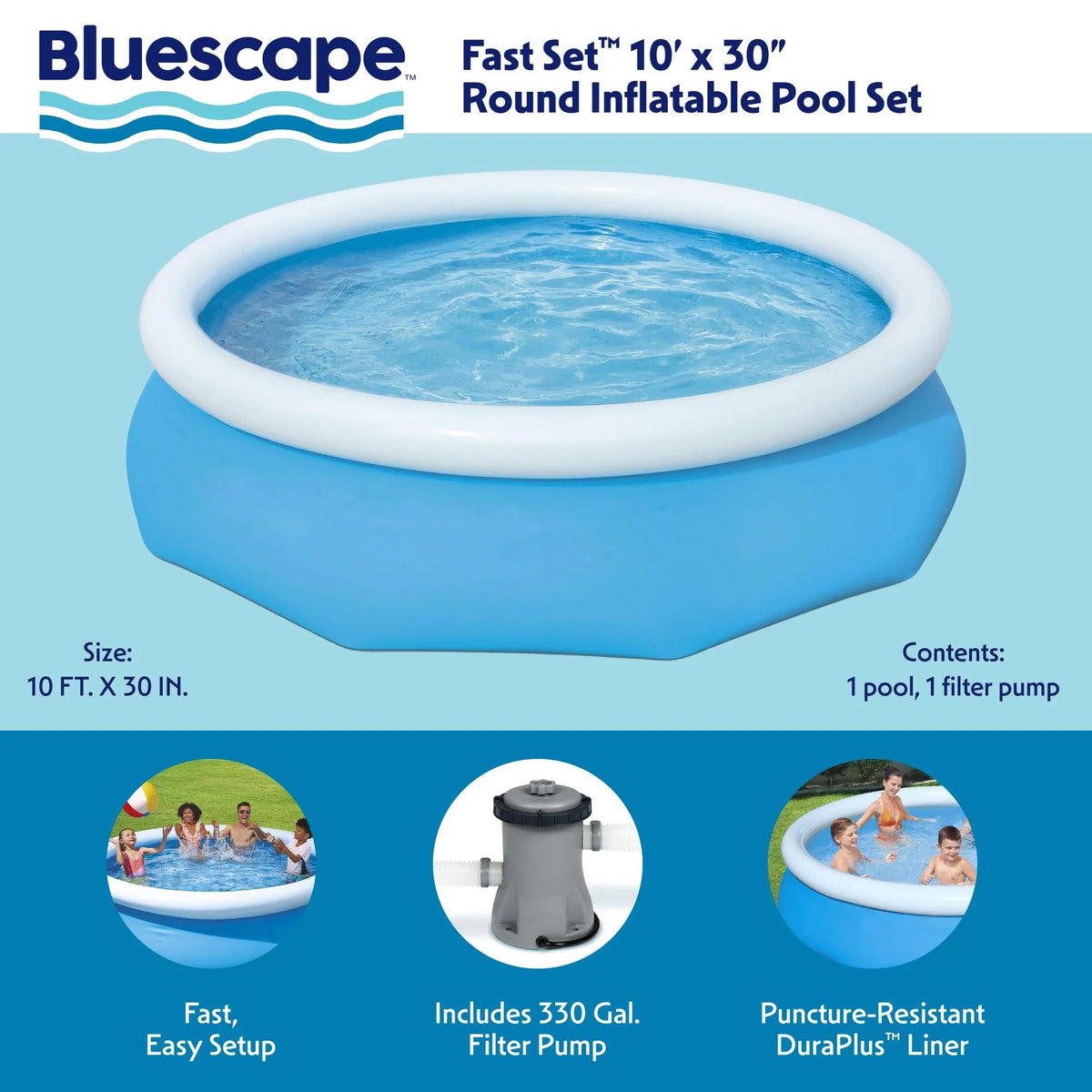 10' x 30" Round Inflatable Above Ground Pool Set X856