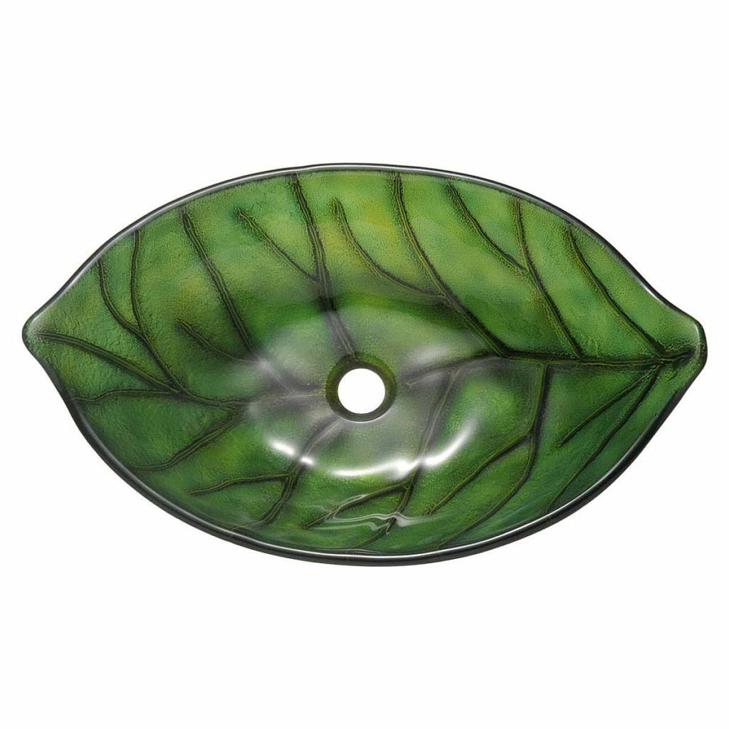 Green Coloured Glass Leaf Vessel Sink S646335