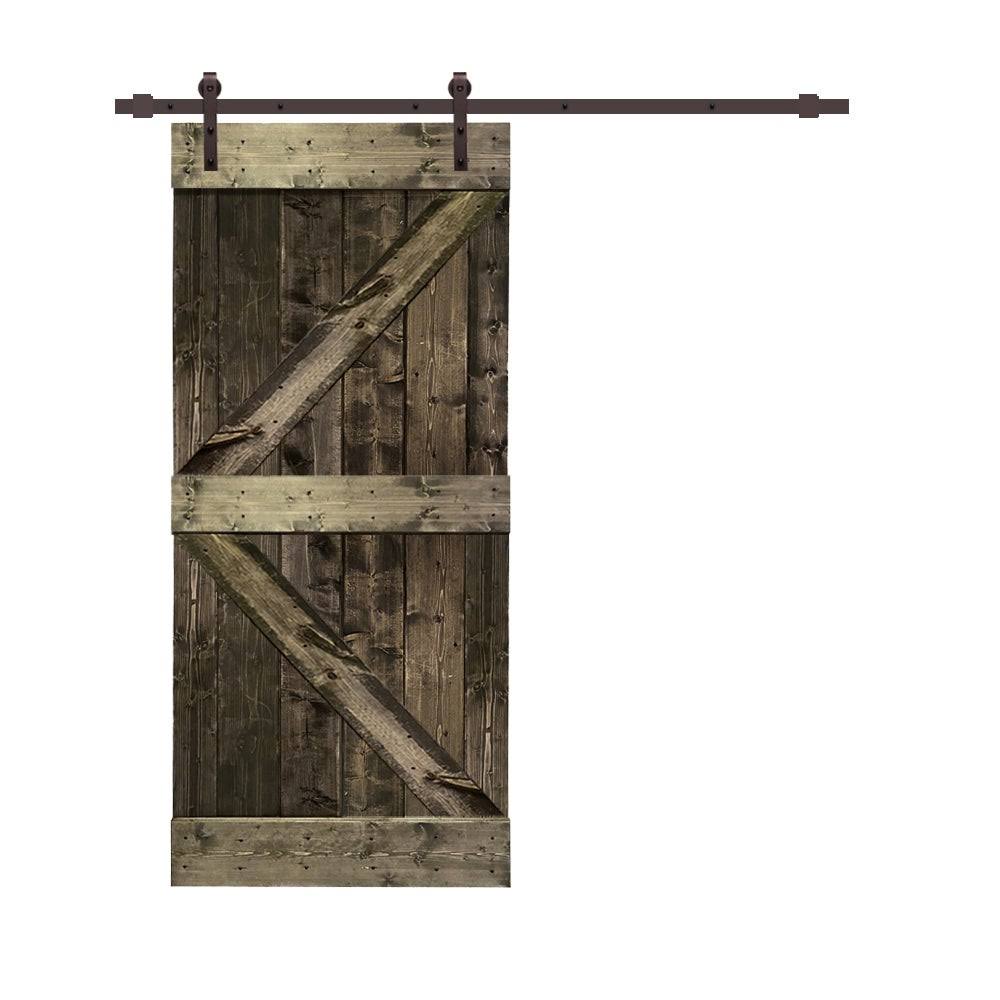 White Stained Wood Sliding Barn Door with Hardware Kit X7778