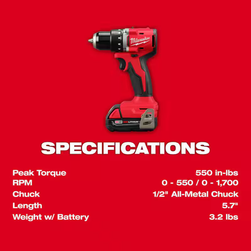 18V Brushless Cordless 1/2 in. Compact Drill/Driver Kit with Two 2.0 Ah Batteries K10673