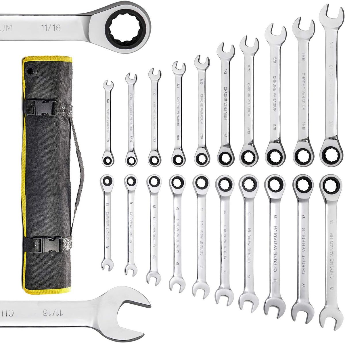 20-Piece SAE & Metric Ratcheting Wrench Set with Canvas Bag A70976