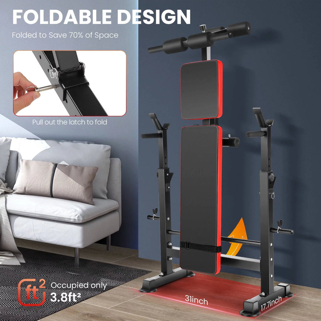 Adjustable Weight Bench Set with Barbell Rack W719