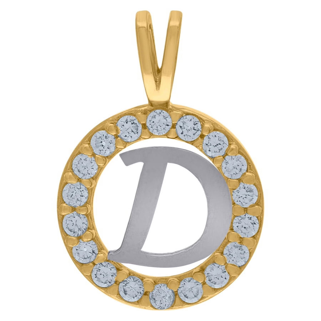 10k Two Tone Gold CZ Cubic Zirconia Letter D Pendant Necklace K948
