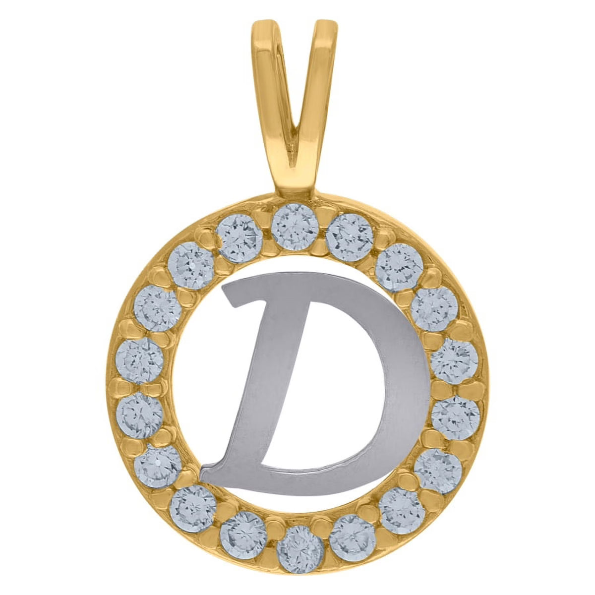10k Two Tone Gold CZ Cubic Zirconia Letter D Pendant Necklace K948
