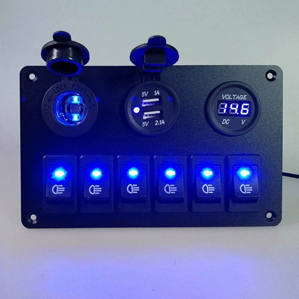 6 Gang Blue LED Rocker Switch Panel G375031
