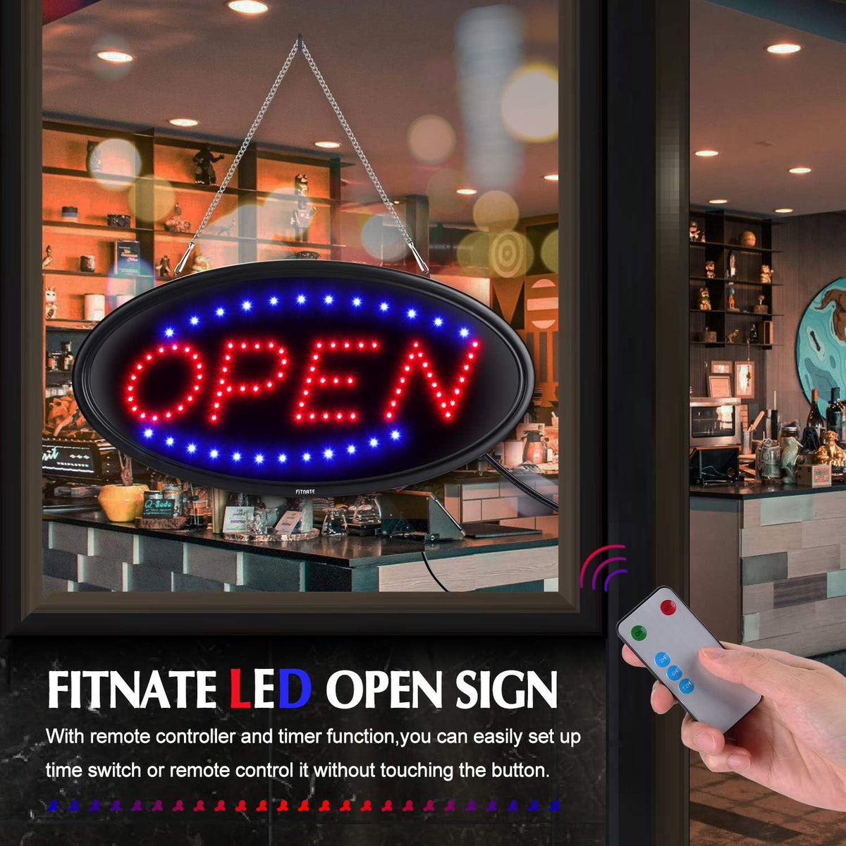 LED Open Sign with Remote, 19x10inches Ultra Bright Electric Light Up Sign T72484