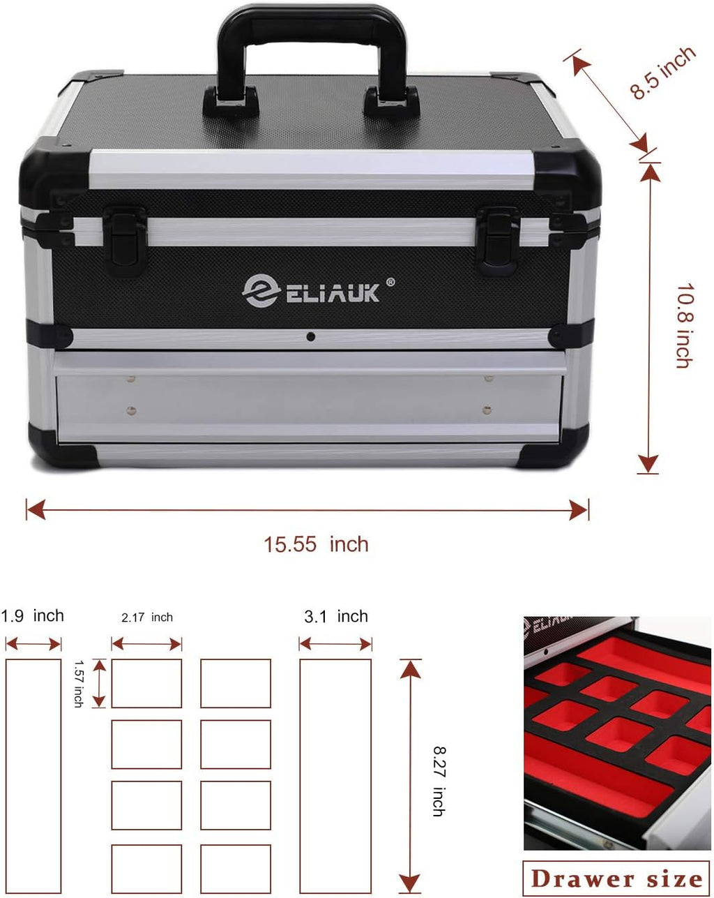 Portable Aluminum Tool Box with Drawer, Pack of 2 L223