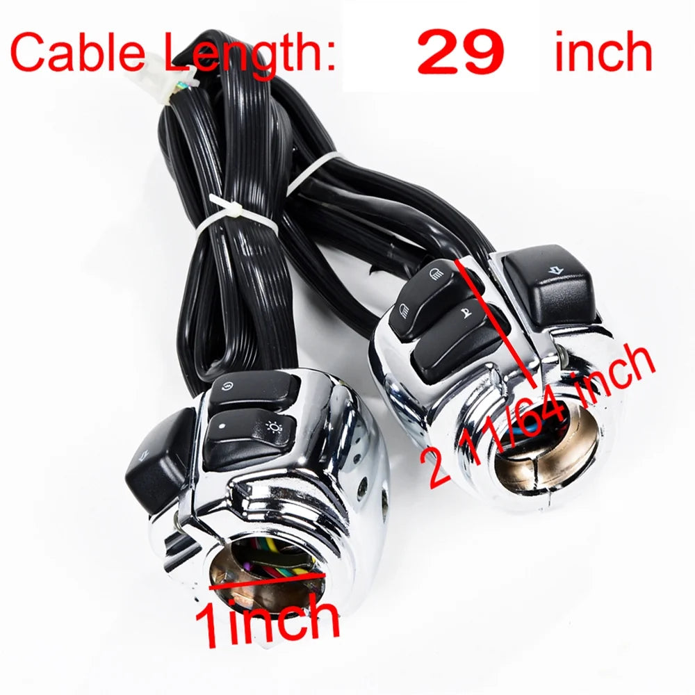1" Chrome Handlebar Switches Control Horn On/Off Kit Brake Clutch Hand Levers Black CNC Hand Grips E679798