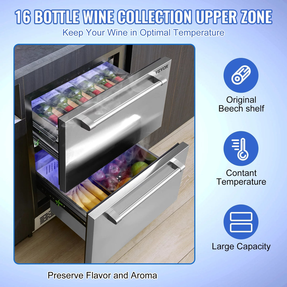 24 2 Drawer Stainless Steel Undercounter Refrigerator Q681