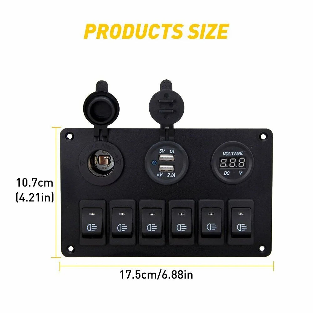 6 Gang Blue LED Rocker Switch Panel G375031