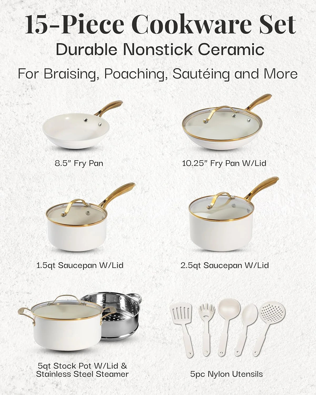 15 Pc Non Stick Ceramic Cookware Set V16760