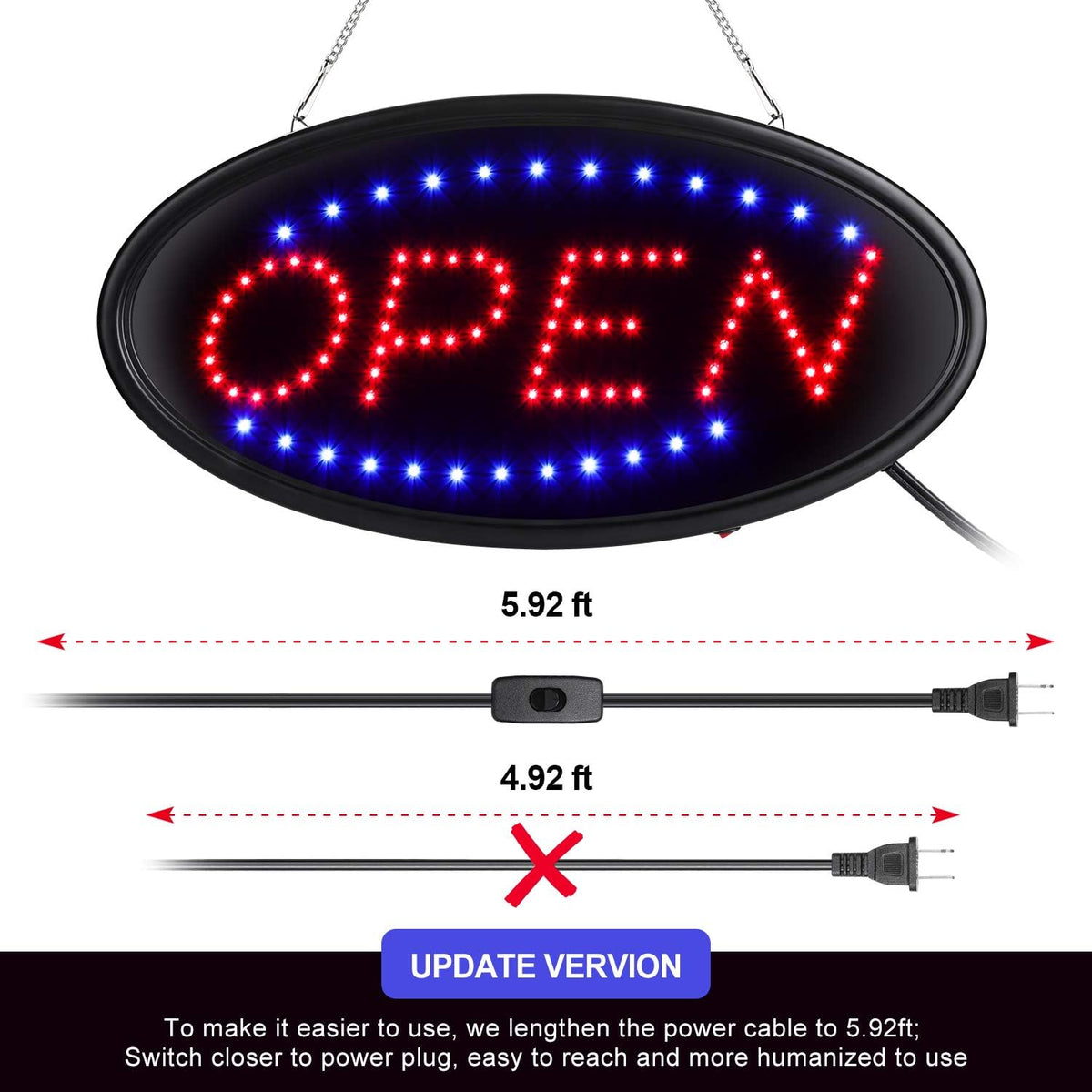 LED Open Sign with Remote, 19x10inches Ultra Bright Electric Light Up Sign T72484