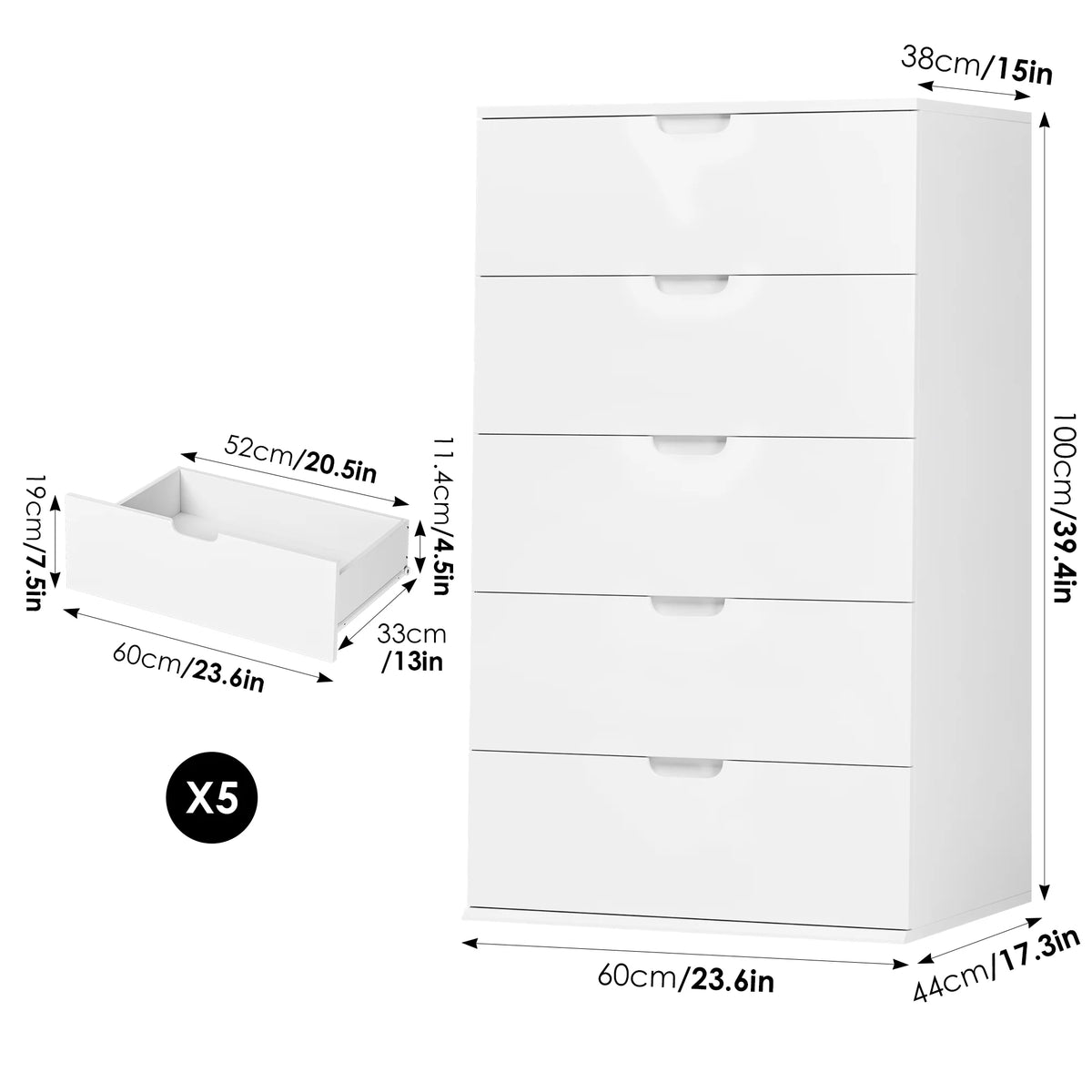White 5 Drawer Dresser B208598