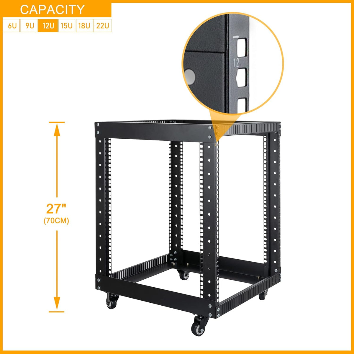 12U Open Frame 19-inch Server Rack with Casters M166086