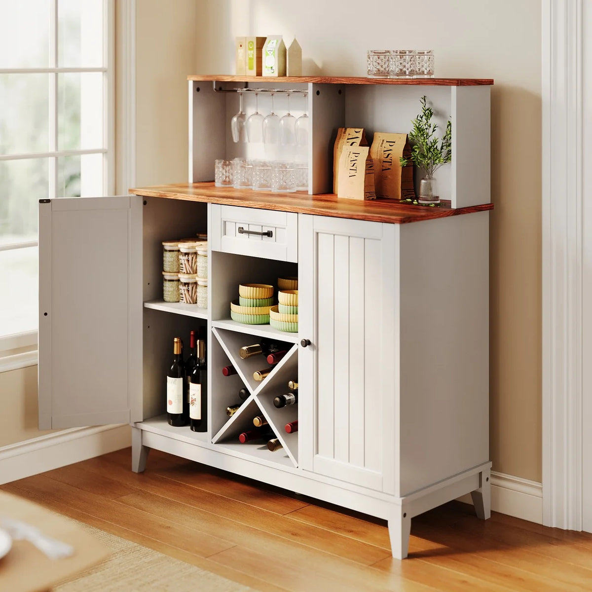 Farmhouse Bar Cabinet with Wine Rack and Goblet Holder K206793