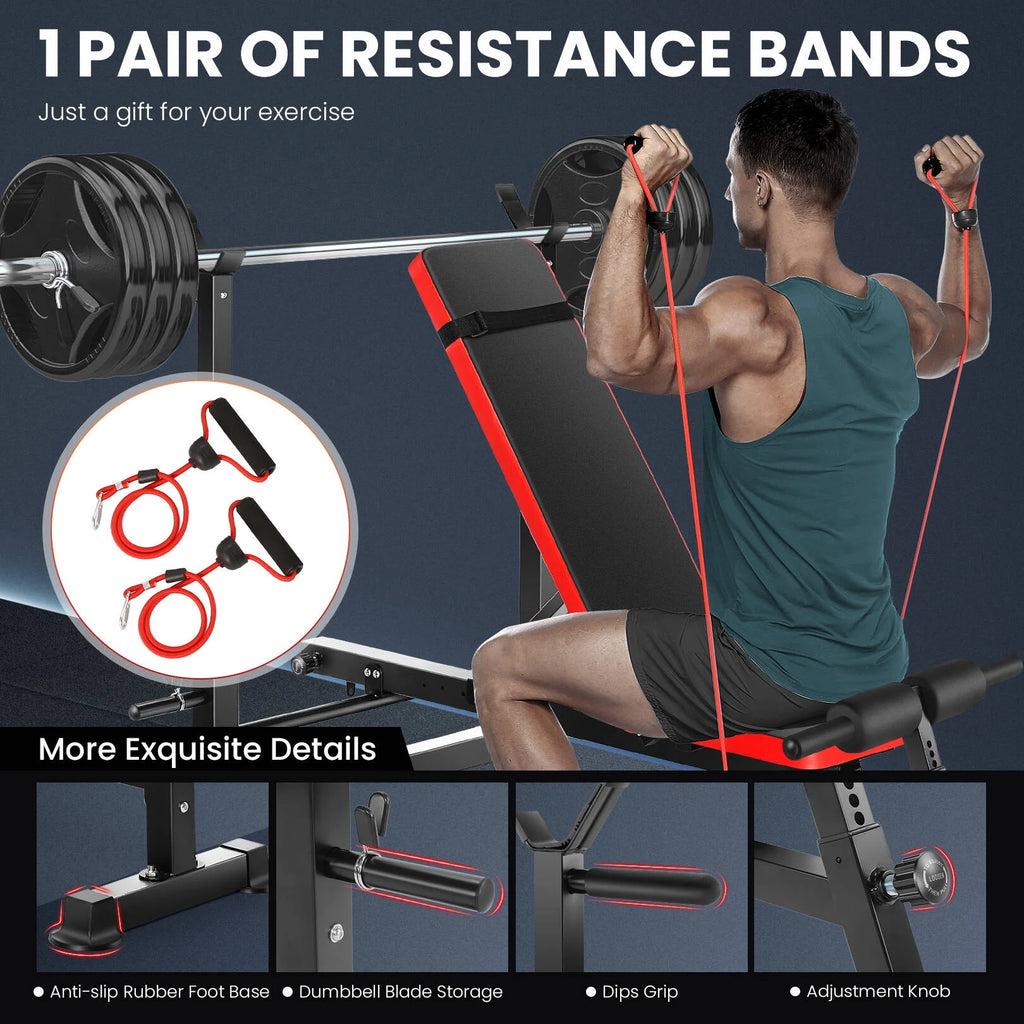 Adjustable Weight Bench Set with Barbell Rack W719