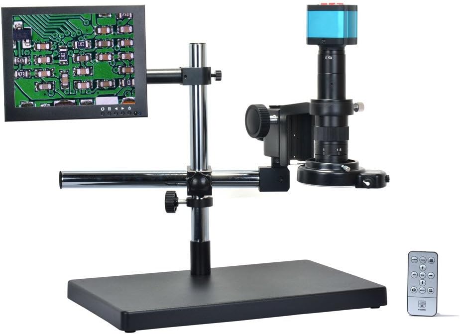 14MP HDMI USB Digital Microscope Camera Set with Boom Stand, C-Mount Lens, LED Light, 8 inch HDMI LCD Monitor A124193