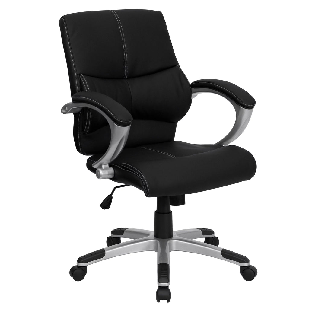 Black LeatherSoft Mid-Back Swivel Office Chair with Arms T684