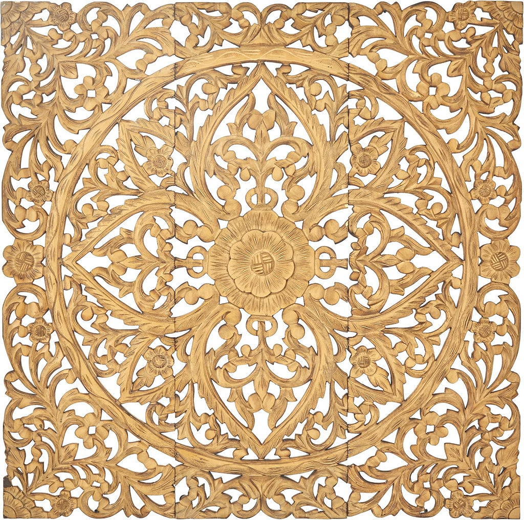 Wood Carved Plaque, Set of 3, Brown, 48 in x 48 in H5152