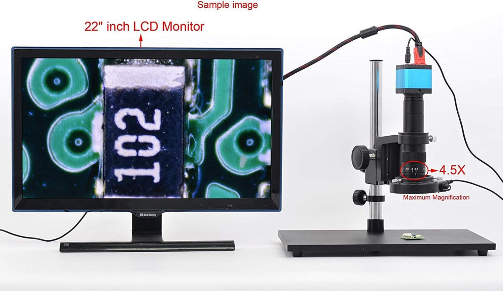 14MP HDMI USB Digital Microscope Camera Set with Boom Stand, C-Mount Lens, LED Light, 8 inch HDMI LCD Monitor A124193